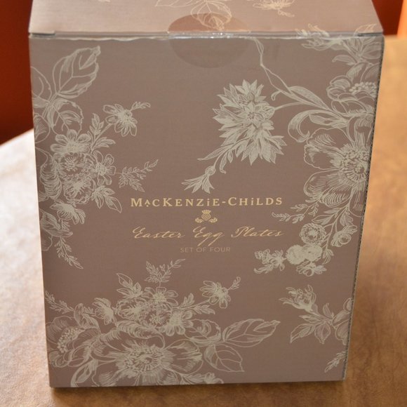 RARE 4 MACKENZIE CHILDS EGG RABBIT CHICK COURTLY CHECK CERAMIC SALAD PLATE SET - Picture 10 of 12